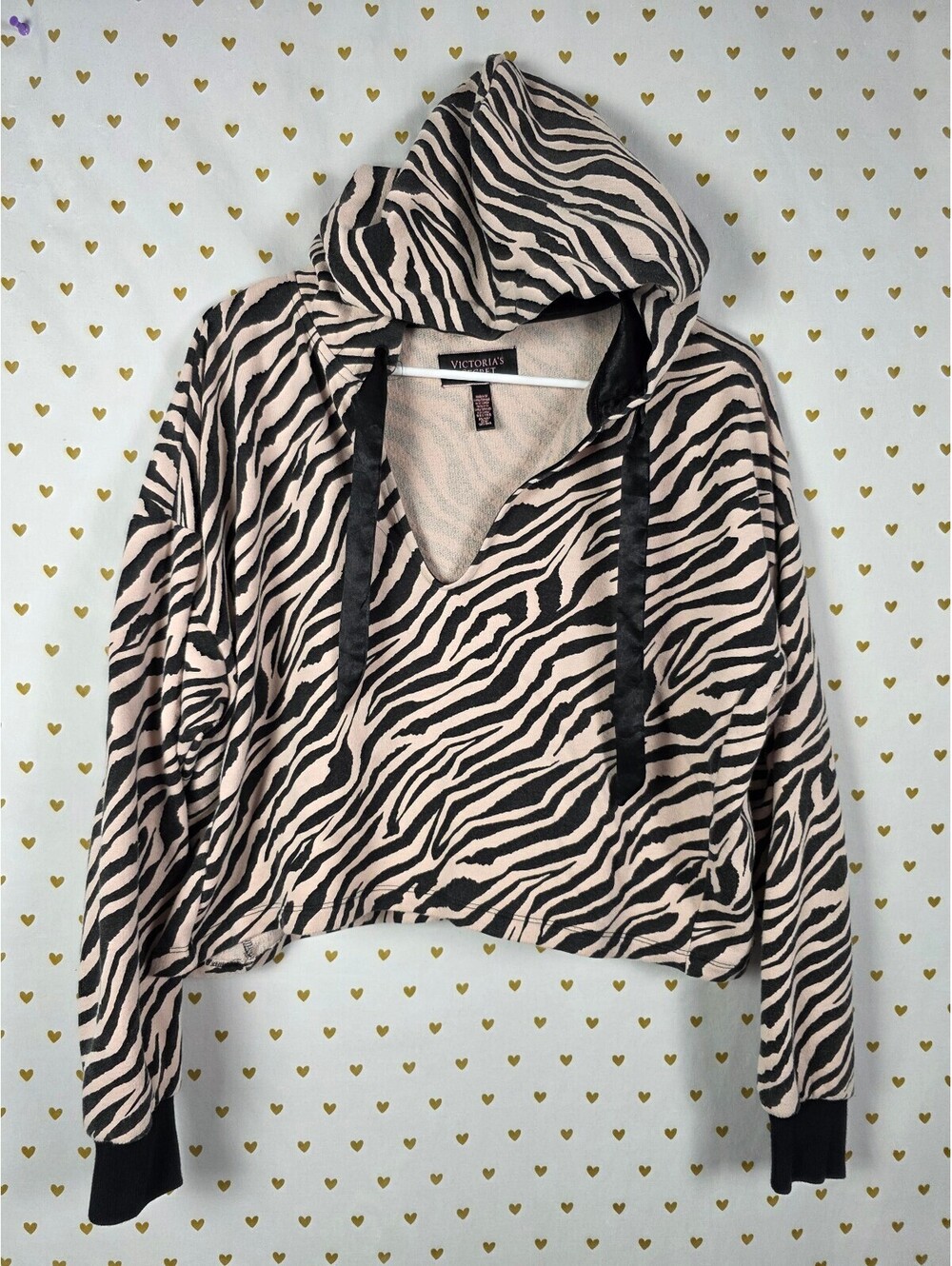 Victorias Secret Satin Lined Hood Zebra Cropped Sweater V neck XS